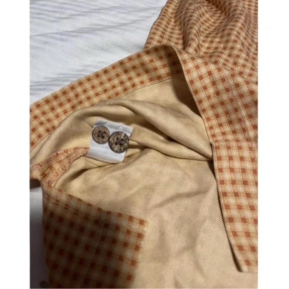 Tommy Bahama Mens XL Silk Button Up Shirt Short Sleeve Lightweight Orange Check - Picture 4 of 5